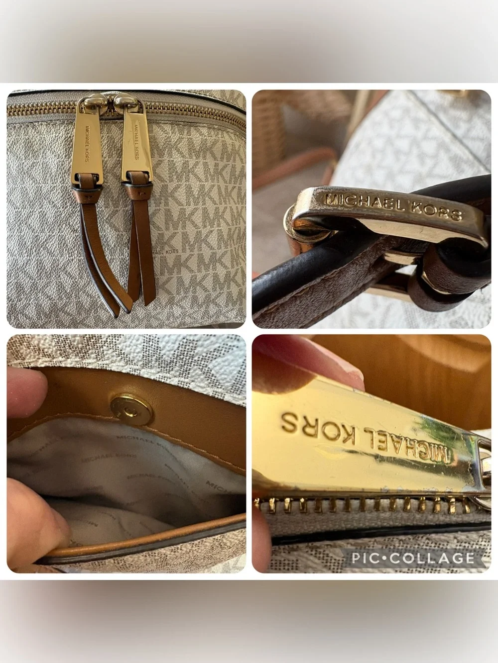 MICHAEL KORS MK Rhea Zip Medium Slim Backpack • Logo Vanilla / Acorn / Beige
